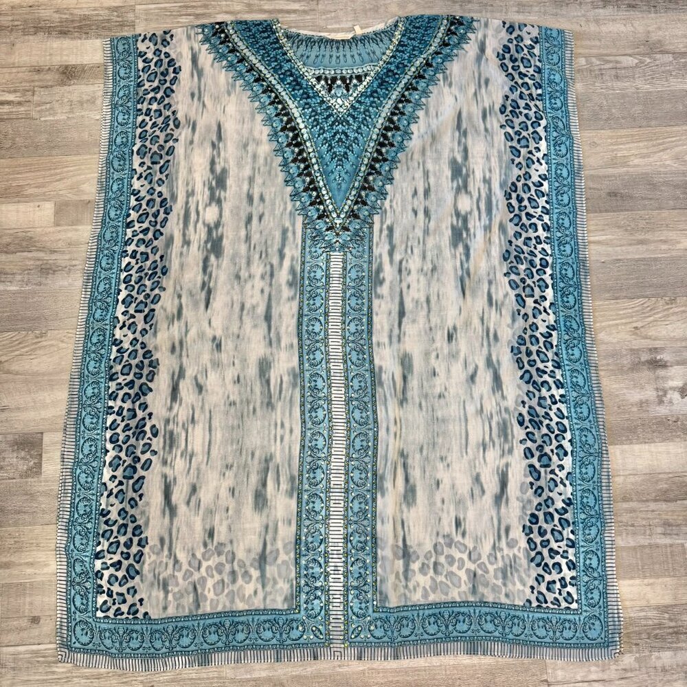 Soft Surroundings Blue Animal Print Sheer Full Length Kimono Q15